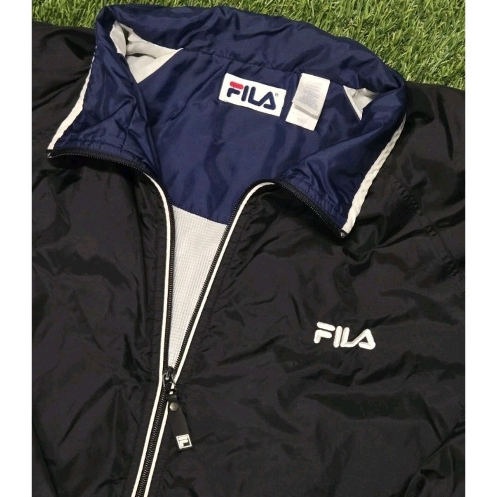 Vintage FILA Windbreaker Jacket Mens XL Black Navy Colorblock Full Zip 90s Y2K
